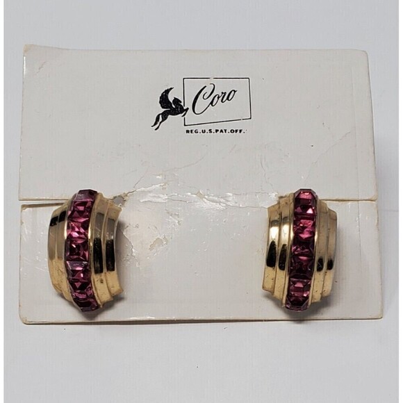 Coro Jewelry - VINTAGE CORO GOLD TONE PINK CHANNEL SET RHINESTONE SCREW BACK EARRINGS JEWELRY